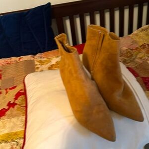 Kitten heel tan ankle bootie